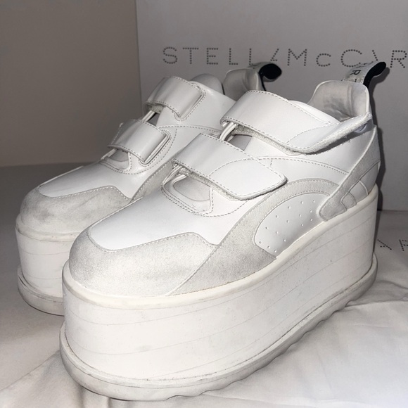 Stella McCartney White Velcro Platform Sneakers - Picture 2 of 7